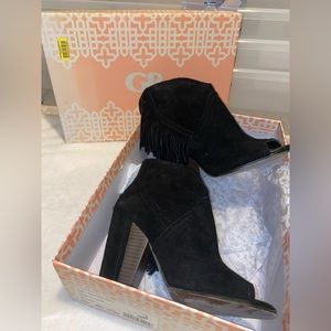 Gianni Bini - black suede fringe booties